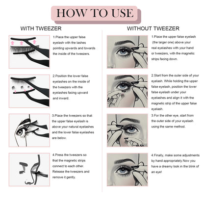 Magnetic Eyelashes Natural Look (No Eyeliner Needed) 3 Magnets Magnets Clusters Double Strips Clip On Easy Reusable (Very Natura